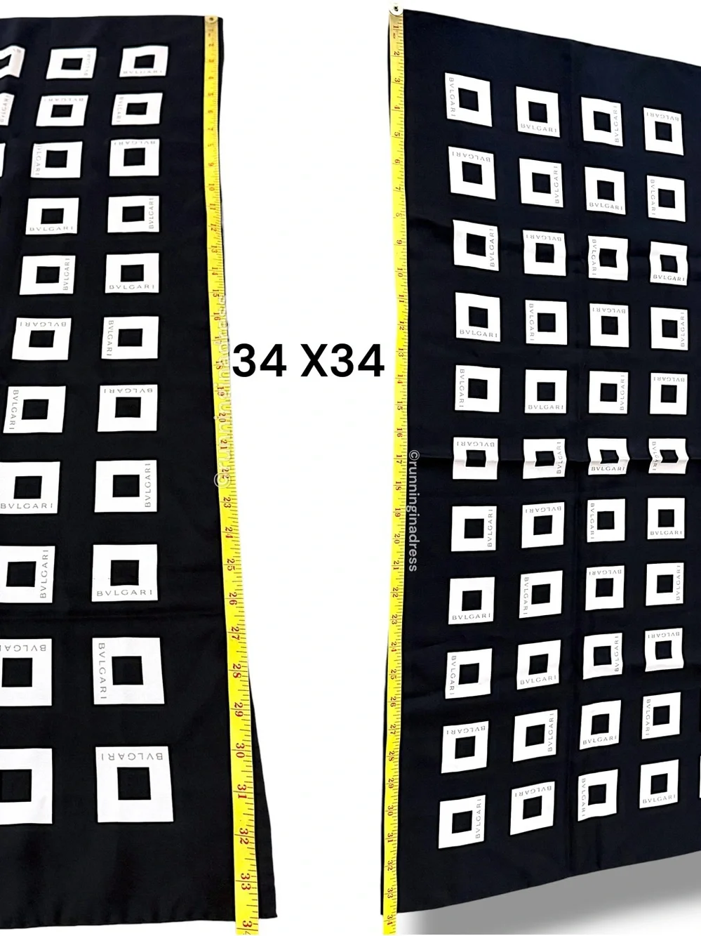 BVLGARI Vintage Quadrato Silk Scarf Black Cream Copper Geometric Square 90cm